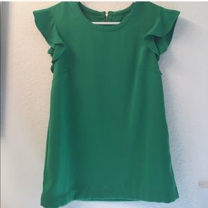 Green J. Crew ruffle sleeve top